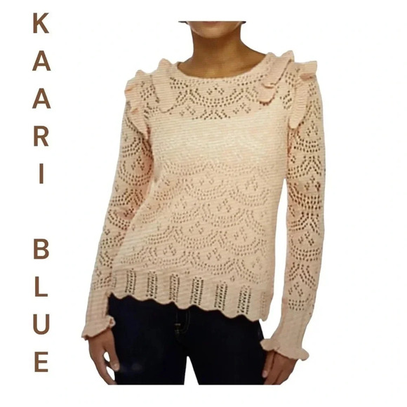 Kaari Blue pointelle‎ rose gold color sweater size XS. - Picture 1 of 12